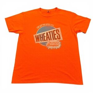 Vintage Wheaties T Shirt Mens Size Large Orange Retro Logo Graphic‎ Tee